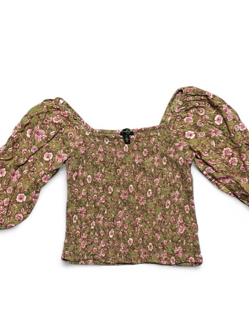 Jessica Simpson | Smocked Floral Blouse | M | Olive Green